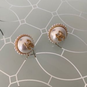 Oversized Pearl Earrings with C C